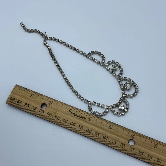 Vintage Clear Rhinestone Faux Diamond Ornate Choker Necklace - Picture 5 of 13